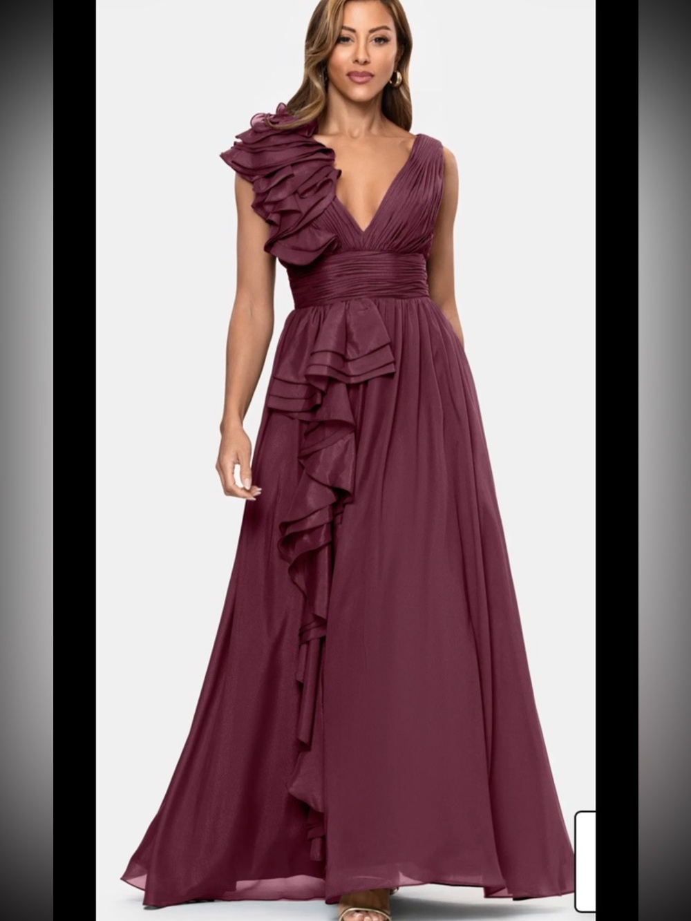 Xscape Ruffle Organza Gown ,Sz 8, New, Wine